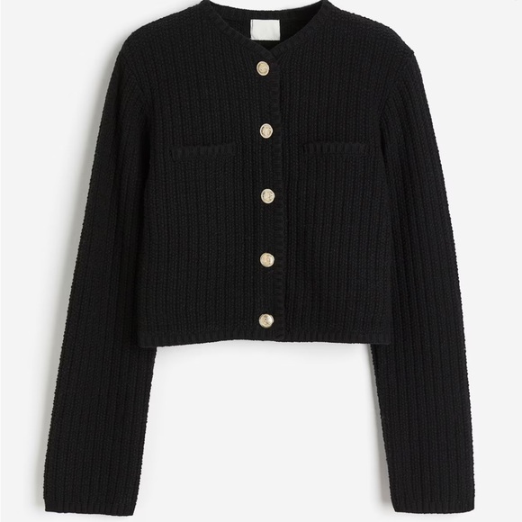 NWOT! H&M SHORT TEXTURED-KNIT CARDIGAN, black, small, out of stock! - Picture 1 of 8